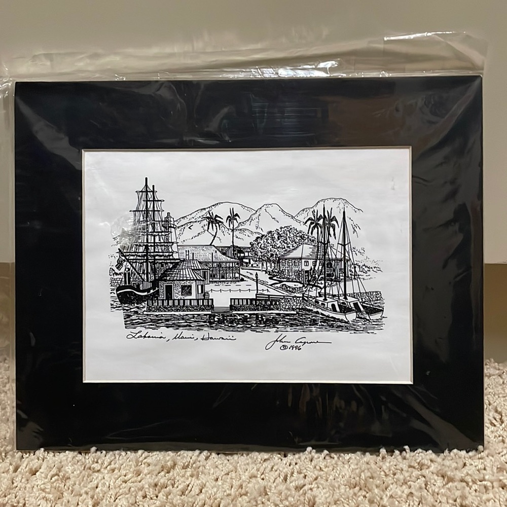 Original Lithograph Print of Lahaina, Maui by J. Capone 1996